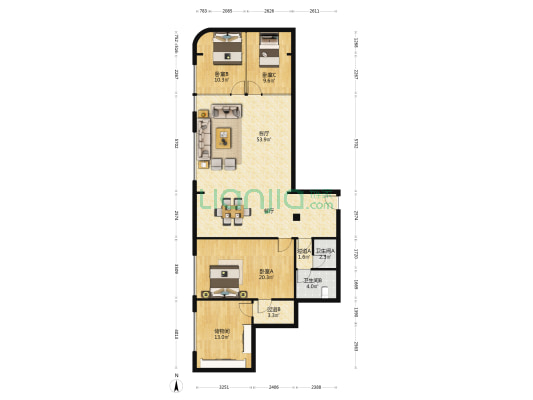 华融国际大厦 3室1厅2卫 174平方