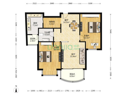 西部秀苑 2室2厅1卫 110平方