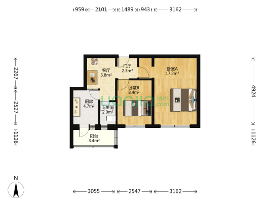 惠新南里5号院 2室1厅1卫 57平方