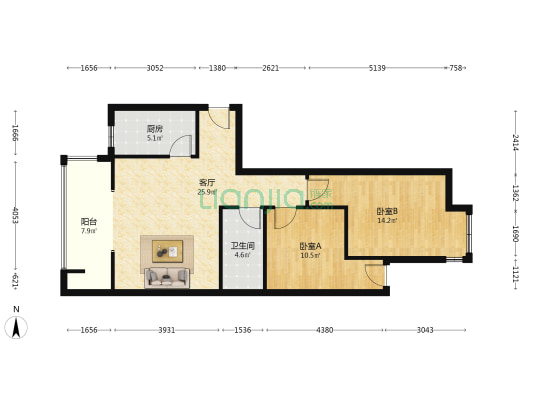 金石怡苑 2室1厅1卫 88平方