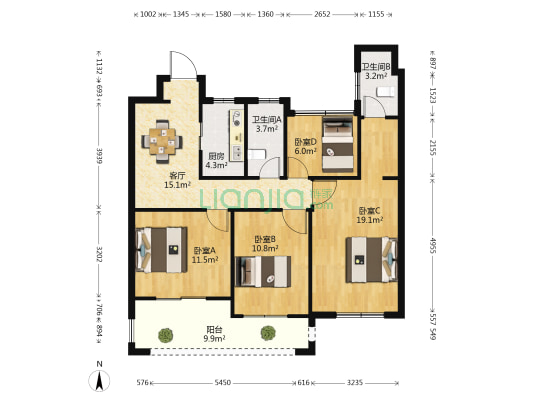 东方尚城南区 4室1厅2卫 88平方
