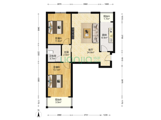 景祥苑 2室1厅1卫 94平方