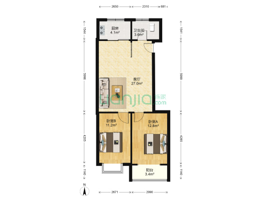 缇香美地 2室1厅1卫 86平方