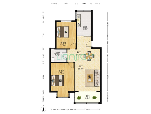 兴蒲华庭 2室2厅1卫 141平方