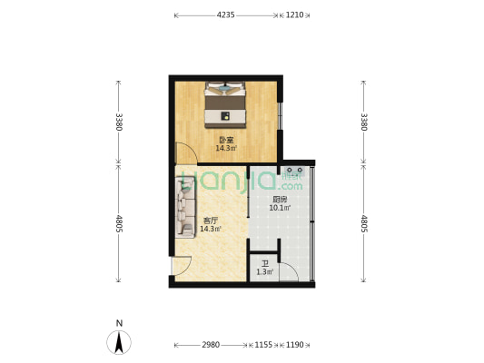 陕西路5号 1室1厅1卫 41平方