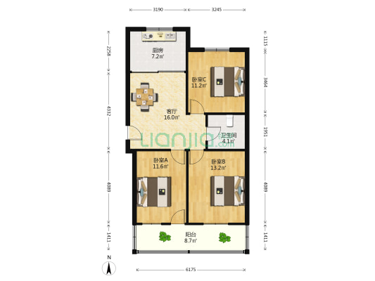 迎宾弄 3室1厅1卫 82平方