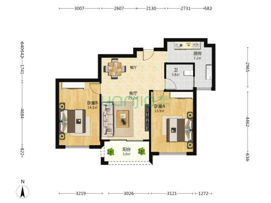 南宁奥园悉尼组团 2室1厅1卫 85平方
