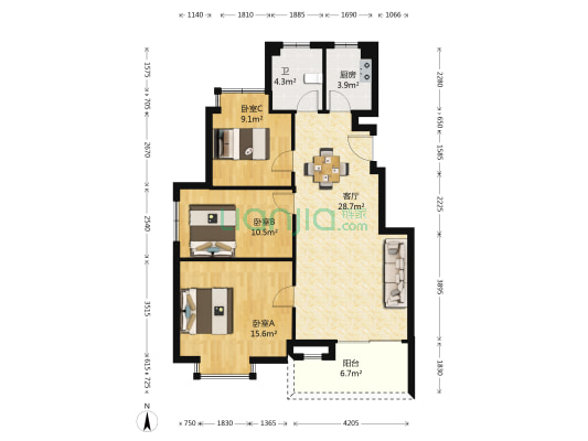 上湾小区 3室1厅1卫 97平方