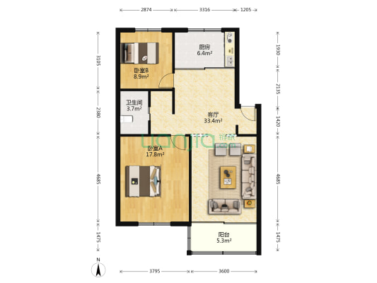 西苑小区(临安) 2室1厅1卫 86平方