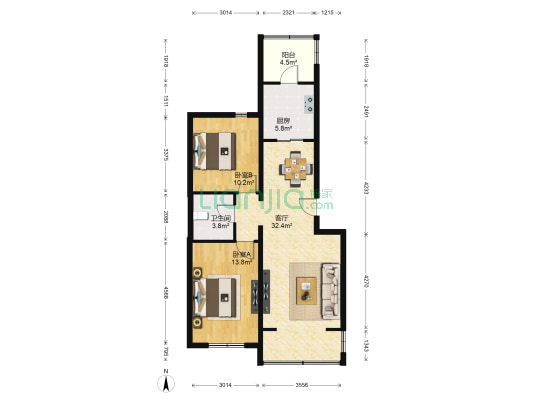 天泰北双苑 2室1厅1卫 89平方