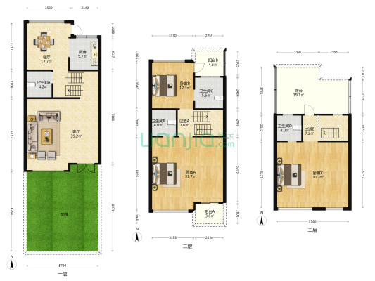 今日阳光庭园 3室2厅4卫 225平方