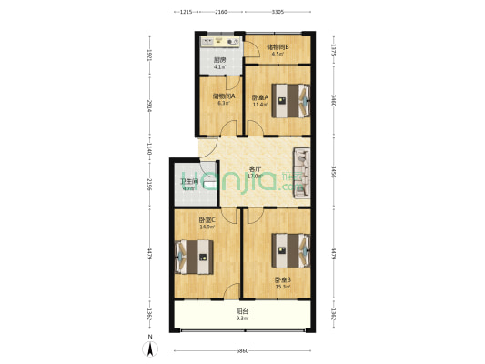 果品公司家属楼（西步行街） 3室1厅1卫 95平方