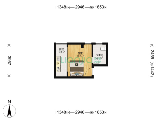 宏益华香港城一期 1室0厅1卫 36平方