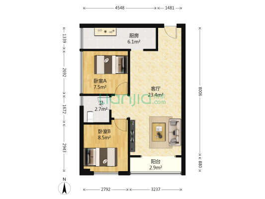 金龙城财富广场 2室1厅1卫 77平方