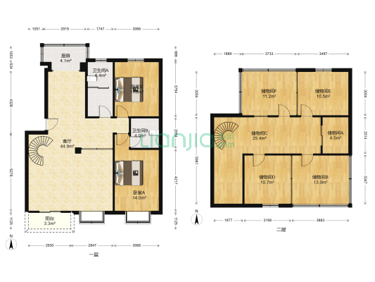 大湖西花园 2室1厅2卫 164平方