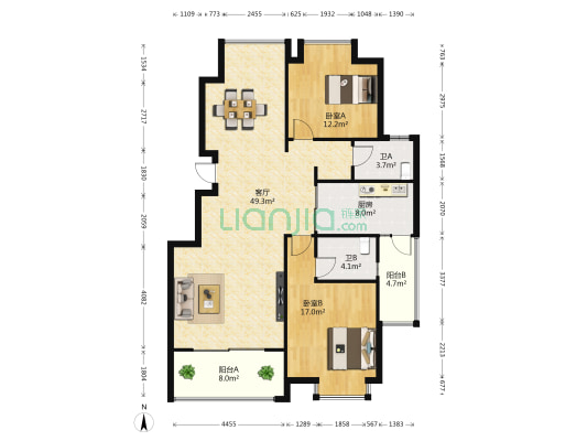 橘子郡 2室1厅2卫 118平方