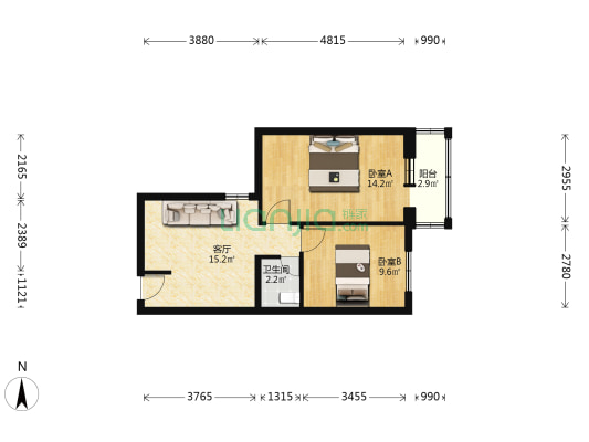 东大桥斜街 2室1厅1卫 57平方