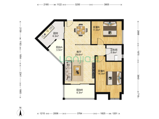 东江锦绣 2室1厅1卫 77平方