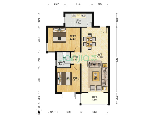 宏泽园 2室1厅1卫 97平方
