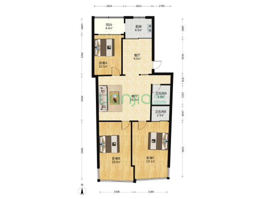 龙湖路722-746号(双号) 3室2厅2卫 120平方