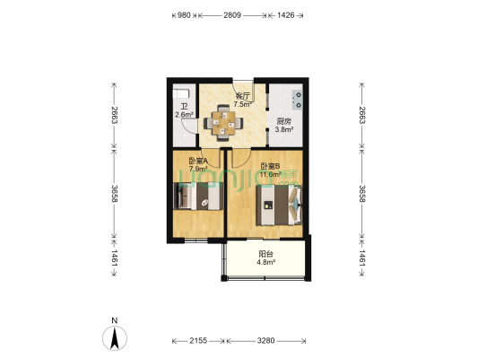 金宝小区 2室1厅1卫 44平方