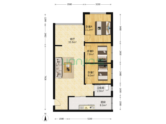 俊和新青年 3室1厅1卫 88平方