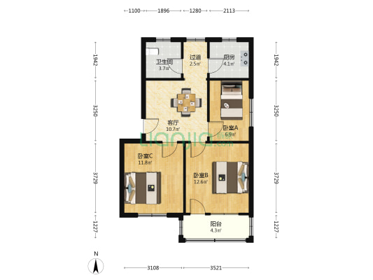麻纺厂住宅区 3室1厅1卫 72平方