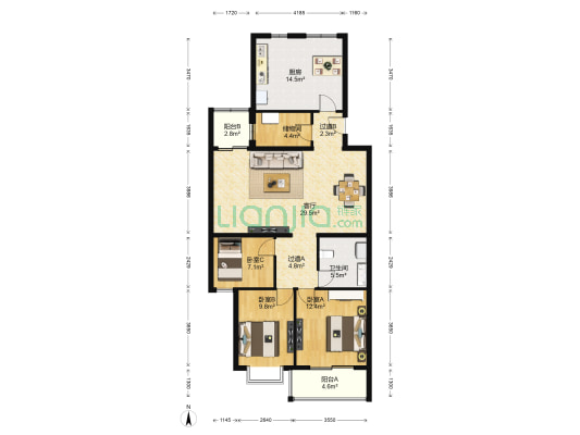 泉河园二区 3室1厅1卫 119平方