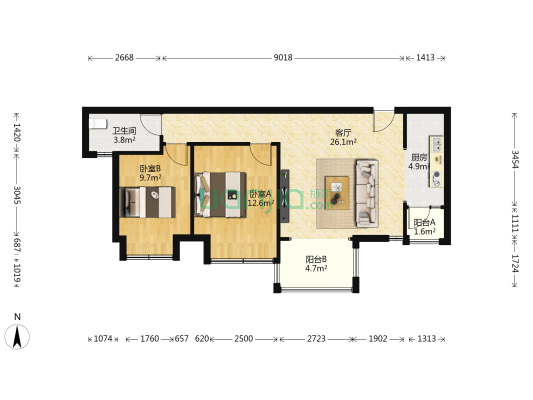 兴唐中心城 2室1厅1卫 78平方