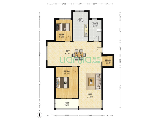 滨江花苑 2室2厅1卫 118平方