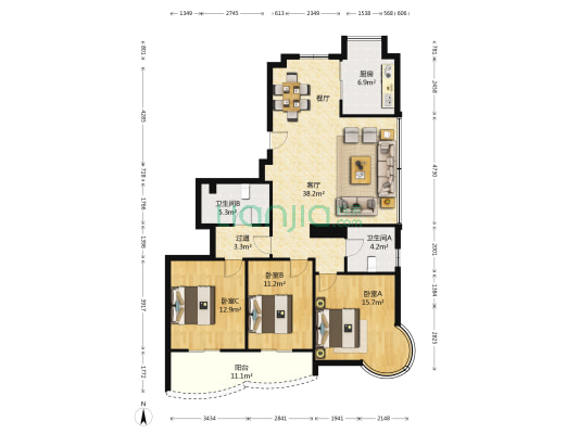 鸿盛阳光美墅 3室1厅2卫 126平方
