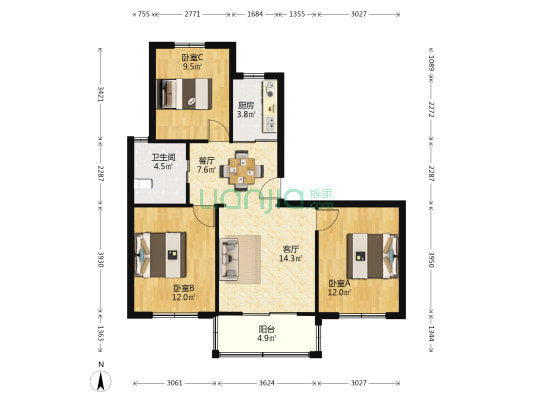 枣庄路118弄 3室2厅1卫 86平方