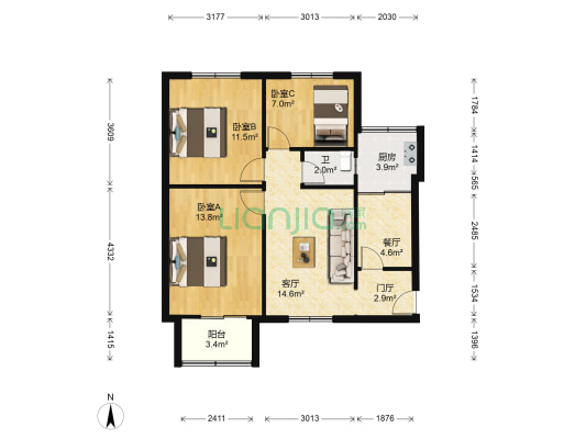 中铁一局集团太乙路东院小区 3室2厅1卫 79平方