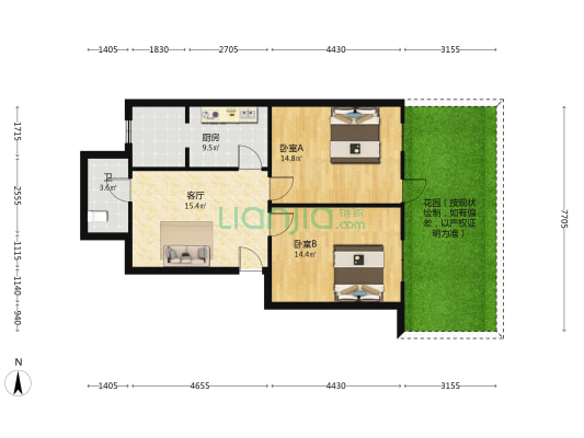 中山路25号 2室1厅1卫 67平方