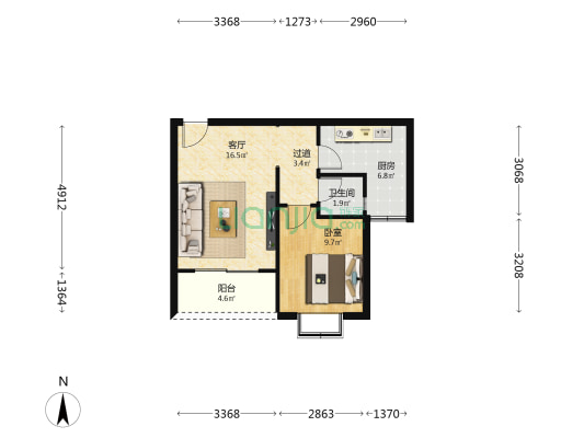 盘龙三村 1室1厅1卫 51平方