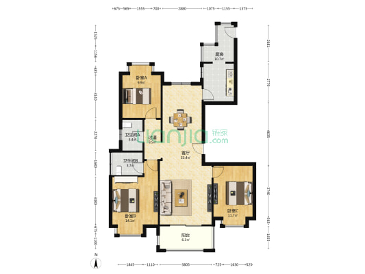 赣铁九龙府康园 3室1厅2卫 127平方