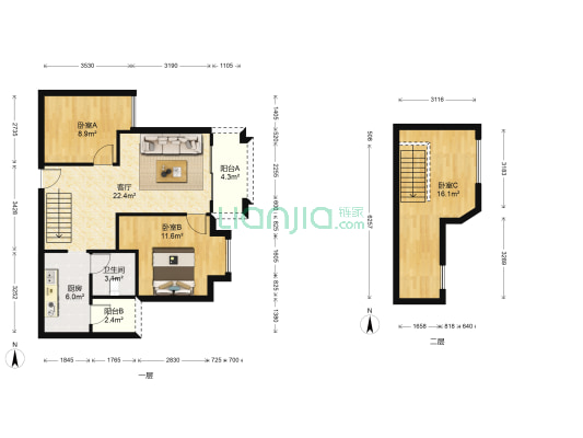 甘汇品居 3室1厅1卫 80平方