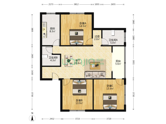华贸佳苑 3室1厅2卫 138平方