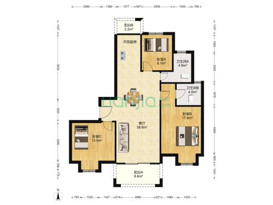 工大花园 3室1厅2卫 130平方