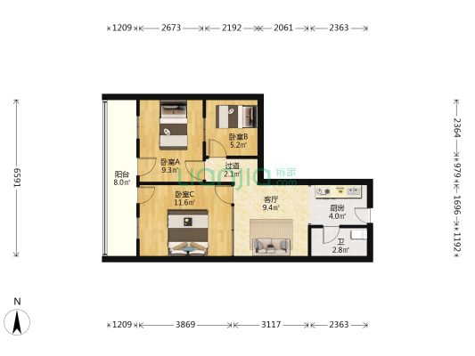 安淡新村 3室1厅1卫 53平方