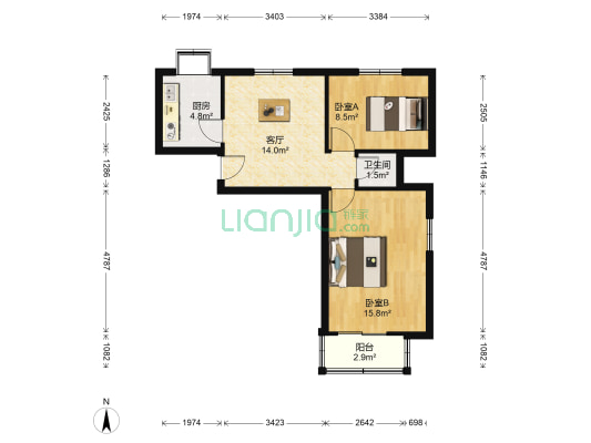 前进路5号院 2室1厅1卫 63平方