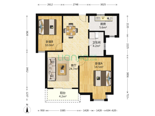 中宇花苑 2室1厅1卫 83平方
