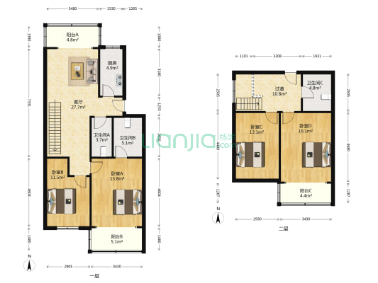 长安小区 4室1厅3卫 162平方