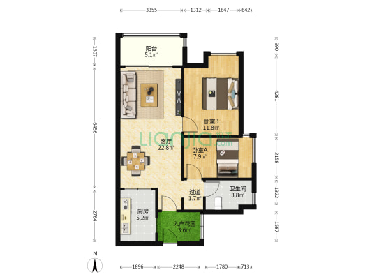 富颐华庭R区 2室1厅1卫 76平方