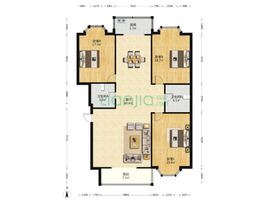 新科园 3室1厅2卫 168平方