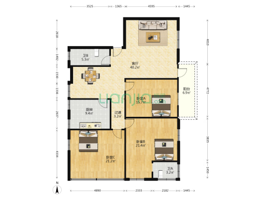 体育一街小区 3室1厅2卫 149平方