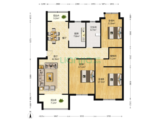 金桥人家 3室1厅1卫 138平方