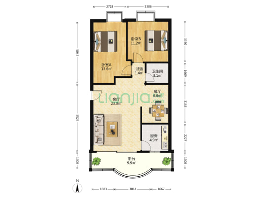 碧翠轩 2室2厅1卫 88平方
