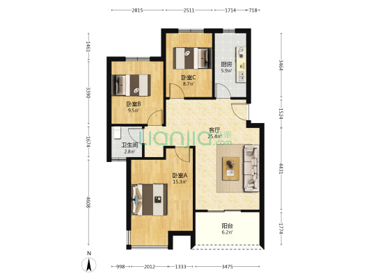 光明艺树家 3室1厅1卫 99平方