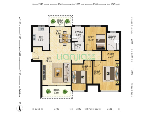 郑州绿地城九区 3室2厅3卫 116平方